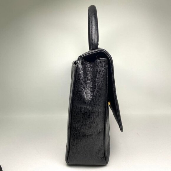 Authentic CHANEL CC Caviar Vertical Quilted Kelly Flap Bag Black Purse Handle - Picture 4 of 11